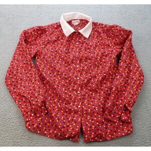 Vintage Laura Mae Blouse Womens Medium (Sz 12) 70s Polka Dog Secretary Top Light
